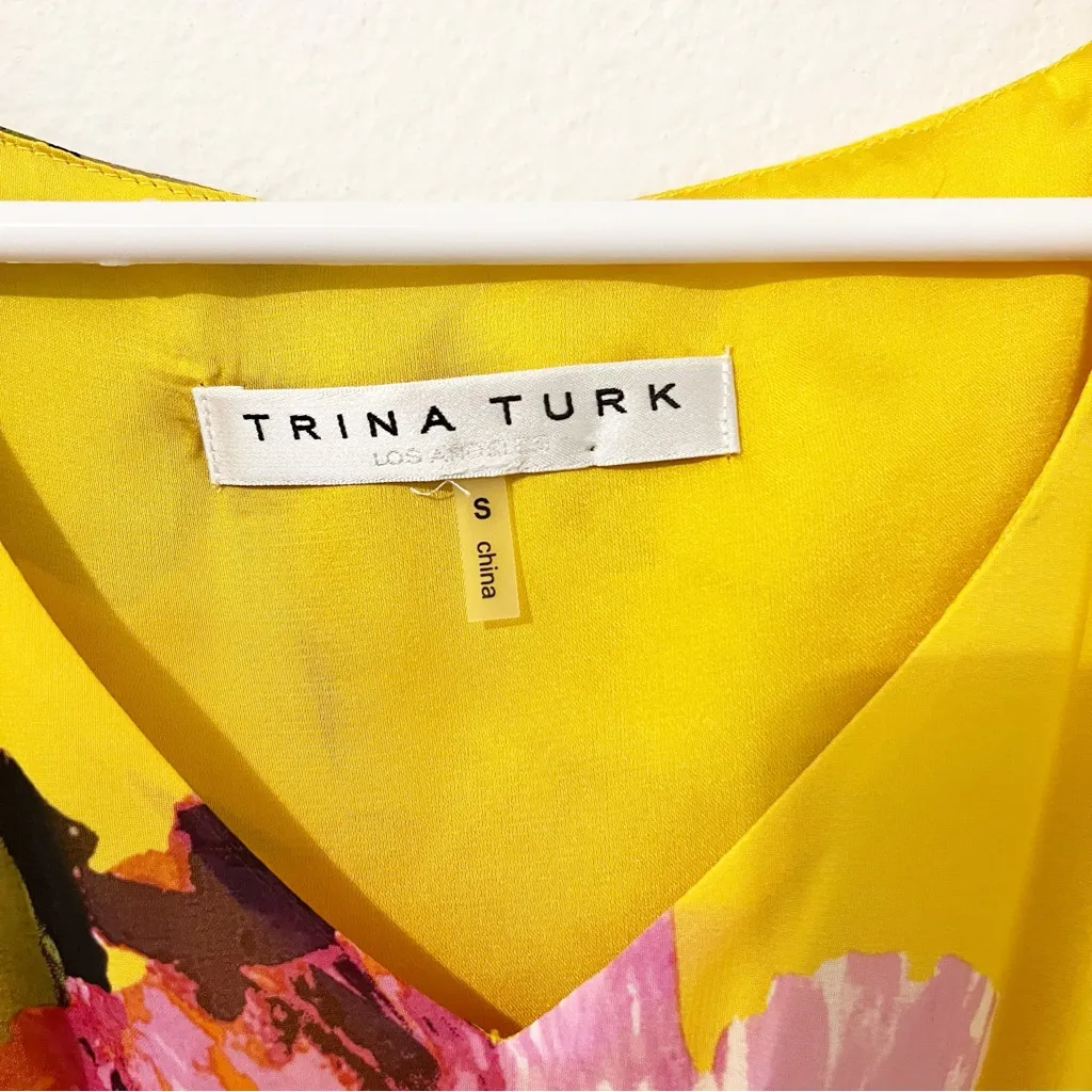 Trina Turk Gentle Floral Dress in Mimosa Yellow Kaftan Style Size Small S - Image 4
