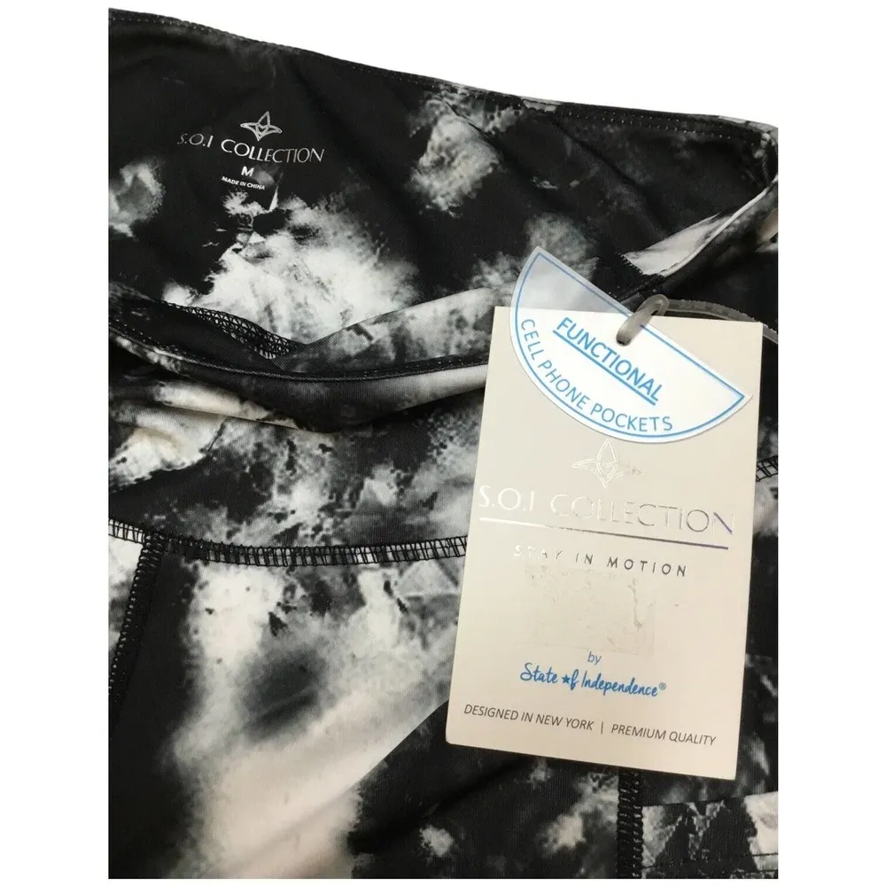New S.O.I. Collection Tie Dye Leggings Cell Pocket High Rise Support Black M Size M - Image 7