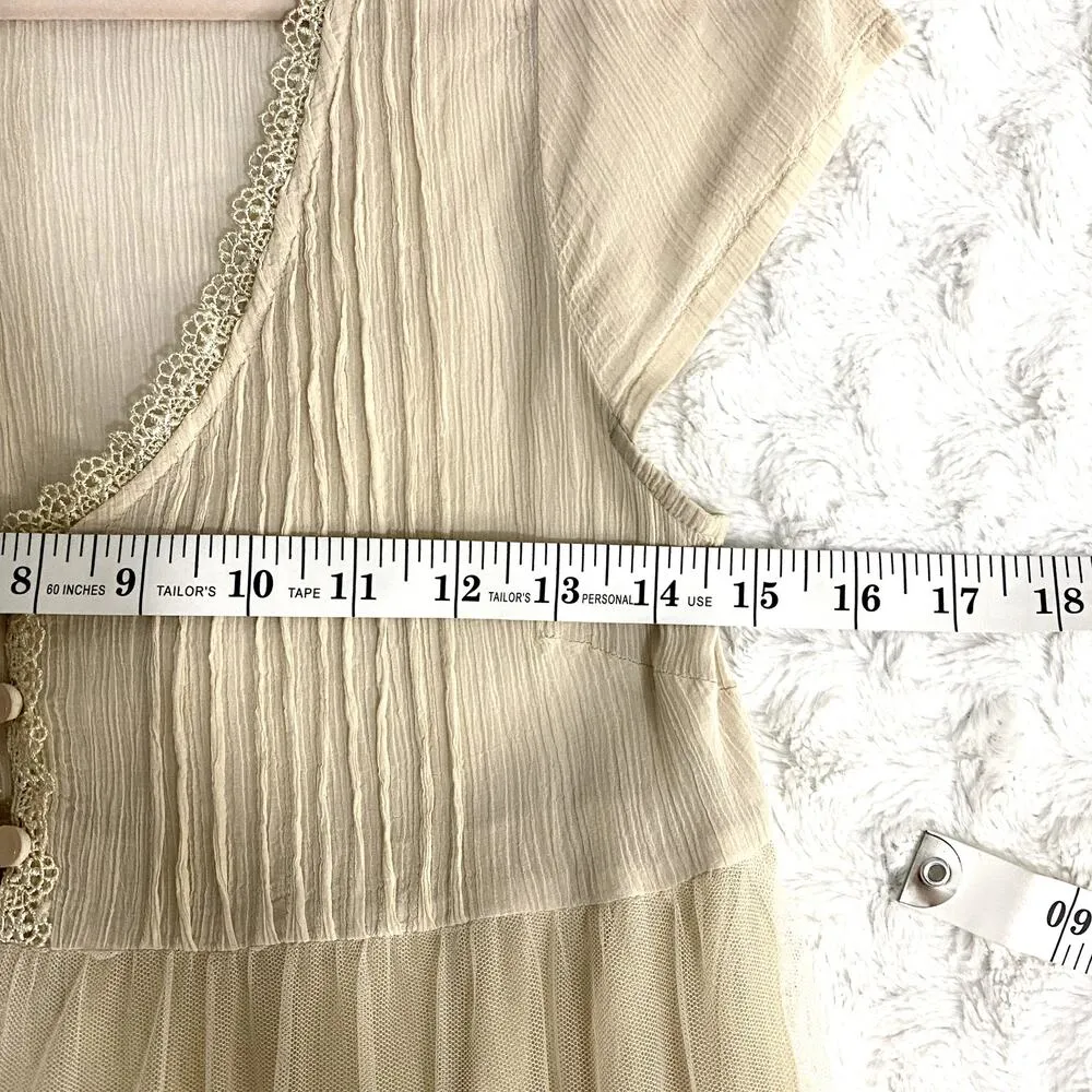 Free People Cream Babydoll Lace Embroidered Short Sleeve Boho Y2K Top S - Image 6