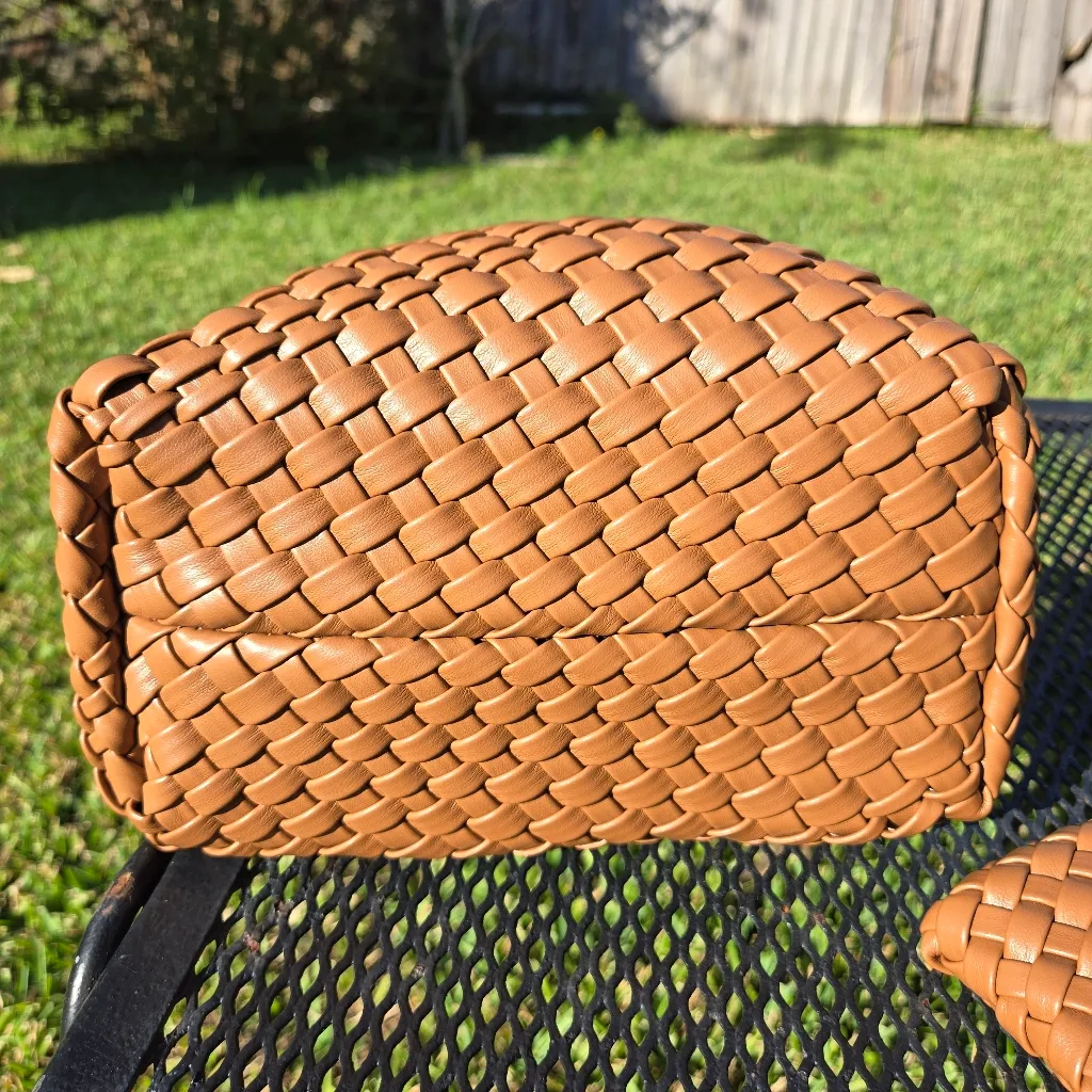 Vegan Woven Mini Purse And Inner Wristlet Tan - Image 6