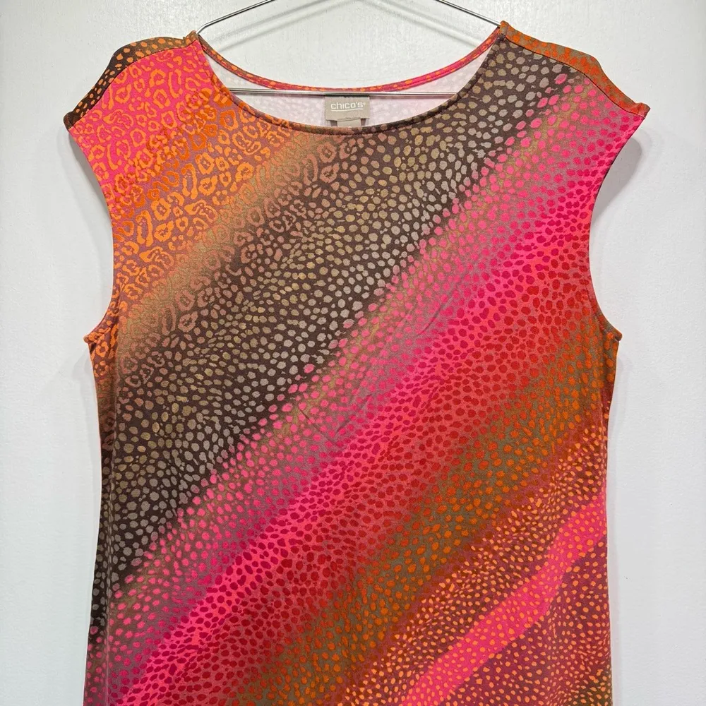 Chico’s Striped Leopard Animal Print Sleeveless Lightweight Knit Summer Dress - Image 3