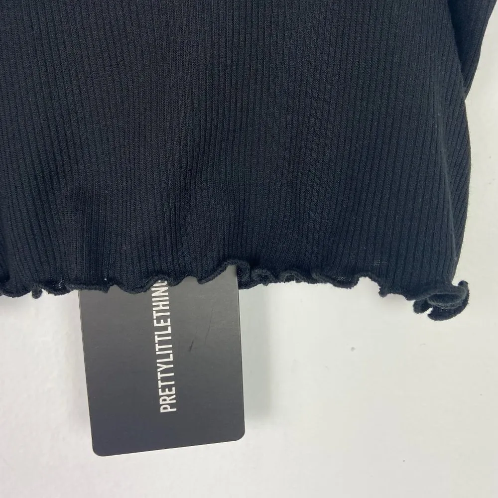 NWT Pretty Little Thing Black Frill Edge Crop Top Black US Size 8 NEW W441 - Image 5