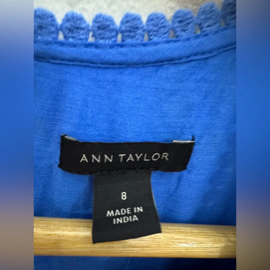 Ann Taylor‎ Womens Mini Shift Dress Size 8 Blue Floral Eyelet Sleeveless Summer - Image 3