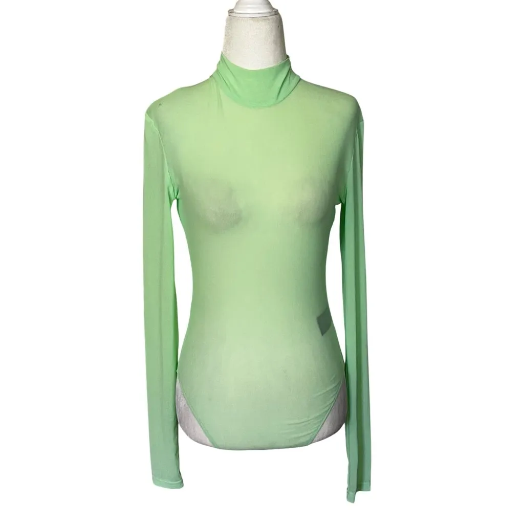 David Koma Long Sleeve Mesh Bodysuit in Mint 6 New Womens Long Sleeve Top Green - Image 5