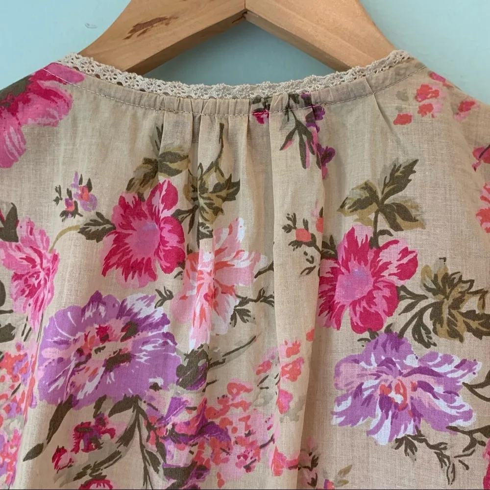 Floral Nine West Petite Vintage America Jeans Pleated Lace Flutter Sleeve Top S - Image 7