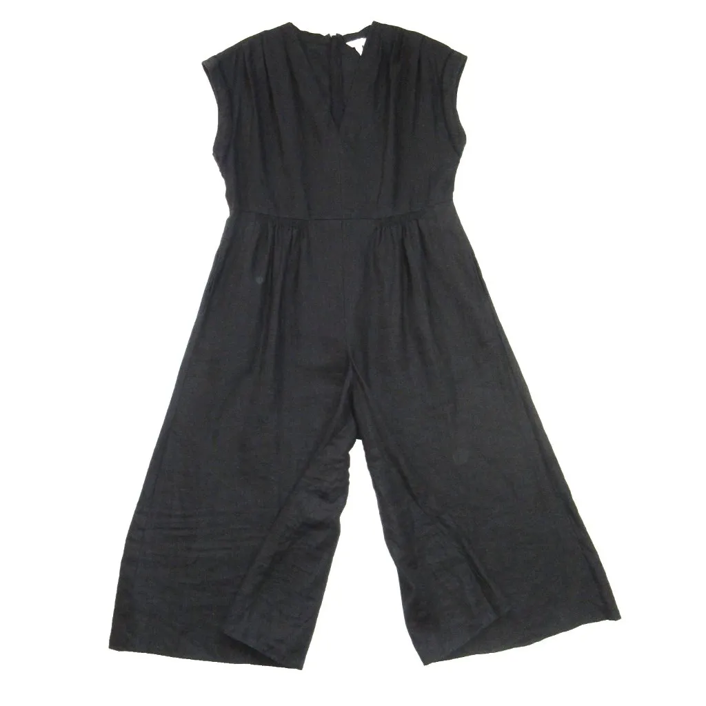 NWT Rebecca Taylor Linen Jumpsuit in Black Wide Leg Crop Jumper 12 $325 - Image 6