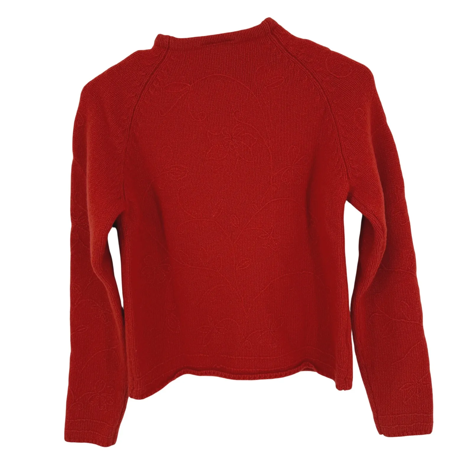 Ann Taylor Lambswool Sweater Red/Orange Floral Mock Neck Knit Top Women M‎ Cozy - Image 3