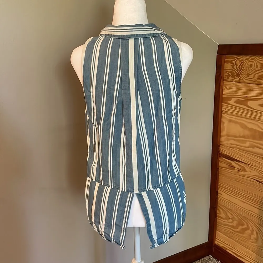 Harper Sleeveless Striped Chambray Button Up Top Extra Small - Image 3