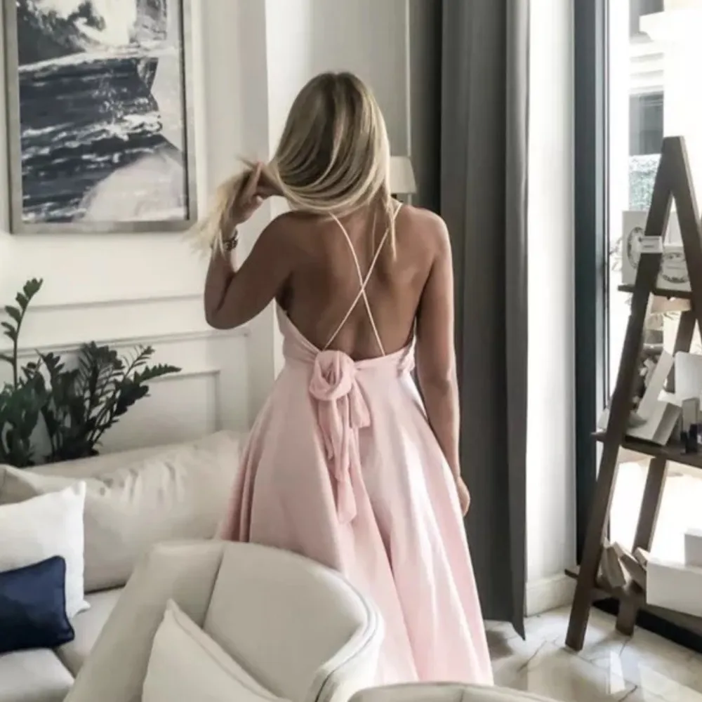 NWOT ZARA LINEN BLEND PINK MIDI Dress With Bow Tie back - Image 11