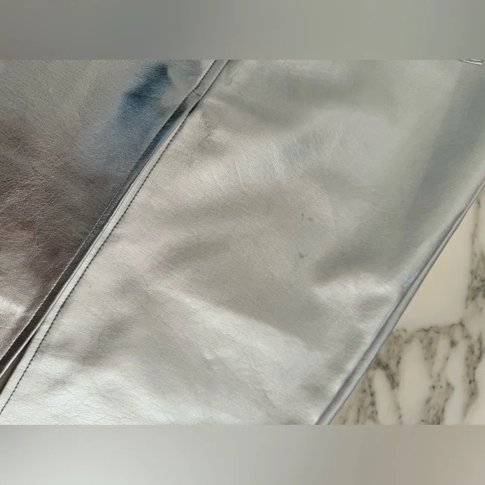 NWT Avec Les Filles Silver Faux Leather Metallic Skirt XS - Image 11