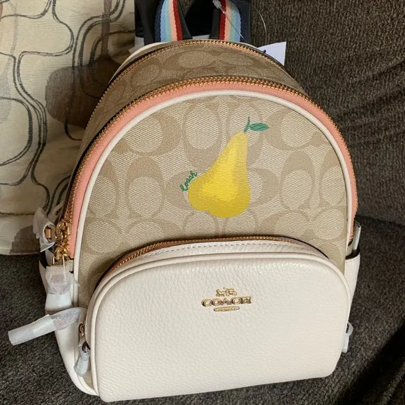 Authentic COACH Leather /coated signature canvas 3 zips Sm backpack - Image 3