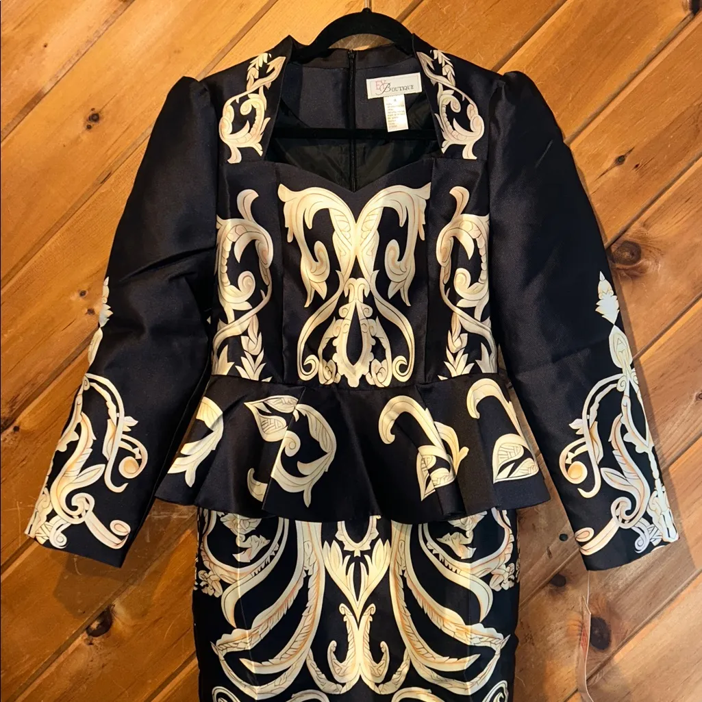 Especially yours black and gold damask brocade peplum top dress NWT Size 8 - Image 2
