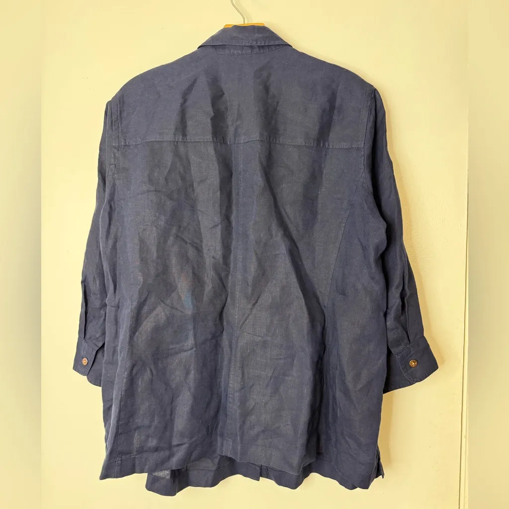 Lauren, Ralph Lauren, navy blue linen, button-down, embroidered anchor shirt XL - Image 5