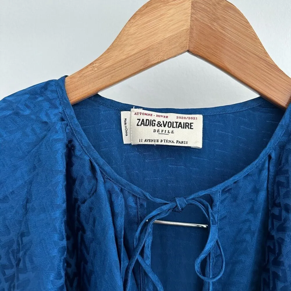 Zadig & Voltaire Silk Dress Womens XS Blue Midi Tunic Racky Jac Asymmetric - Image 7