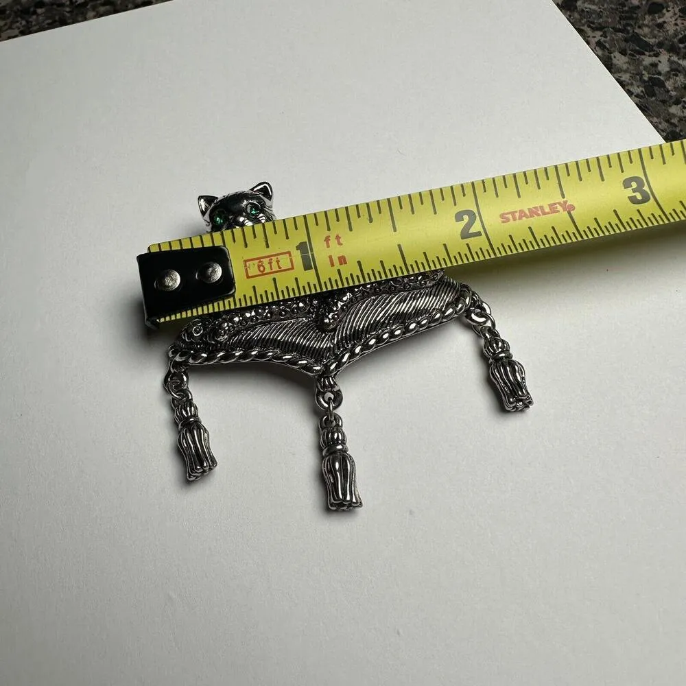 Avon Cat On Pillow Tassel Dangles Faux Marcasite Signed Silver Tone Brooch Pin - Image 5