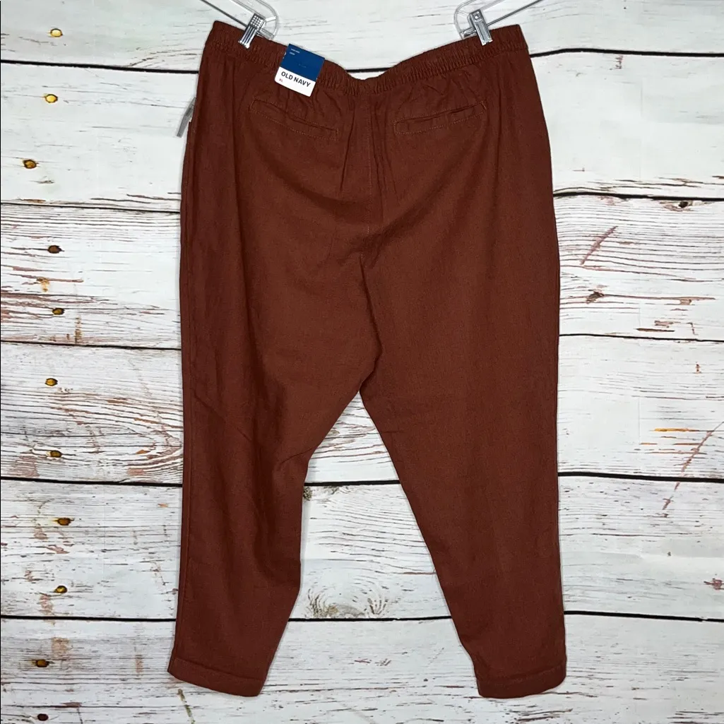 Old Navy NWT Size XL Root Beer Brown Linen Blend Pull On High Rise Crop Pants - Image 3