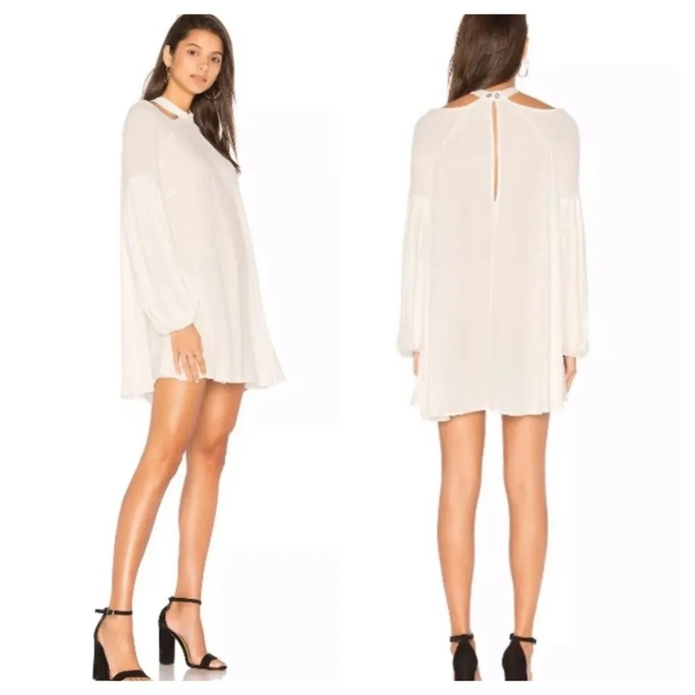 Free People Drift Away White Cold Shoulder Balloon Sleeves Tunic Dress Medium - Image 3