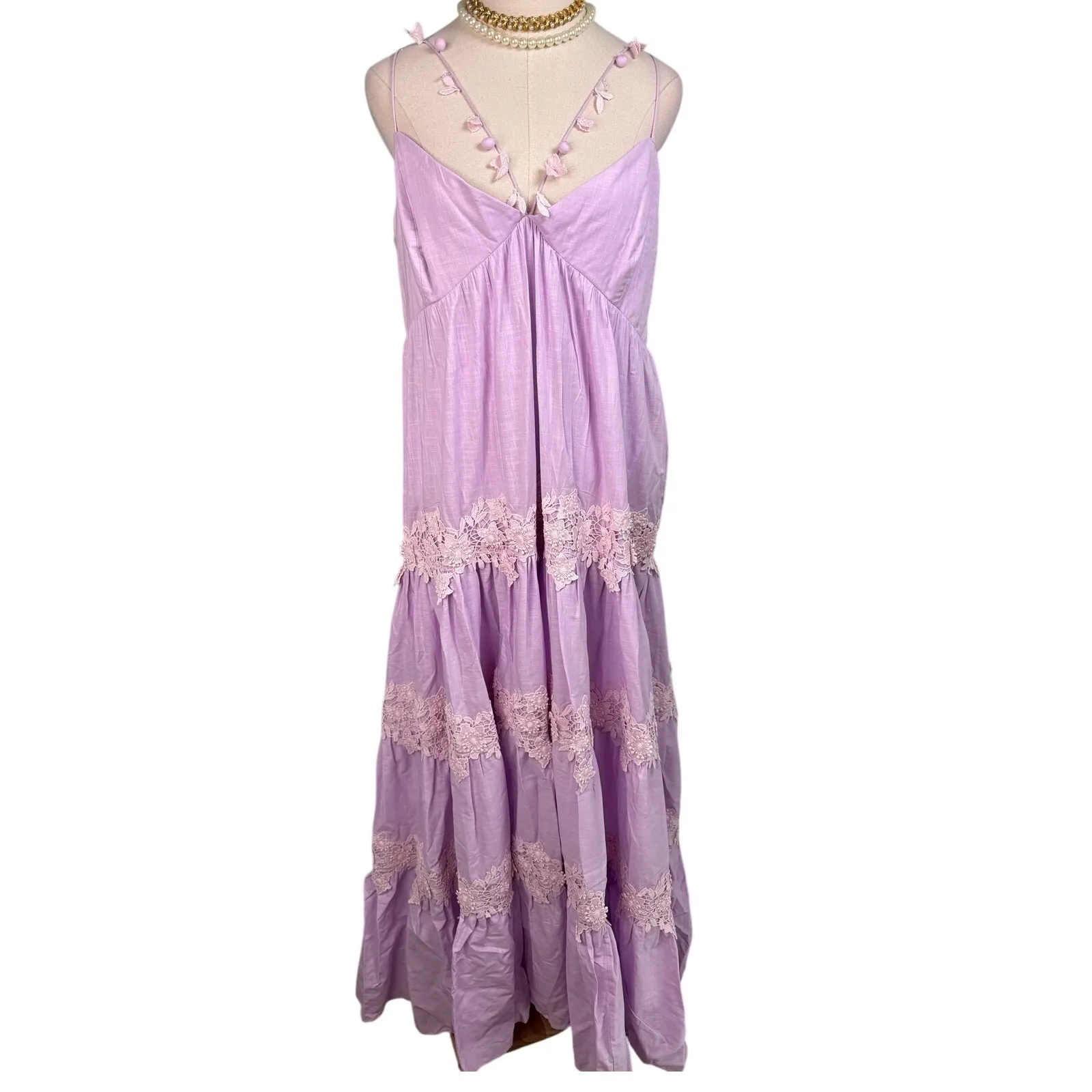 Sachin & Babi Pippa Leaf Embellished Lace Tiered Maxi Dress lilac purple Size 14 - Image 3