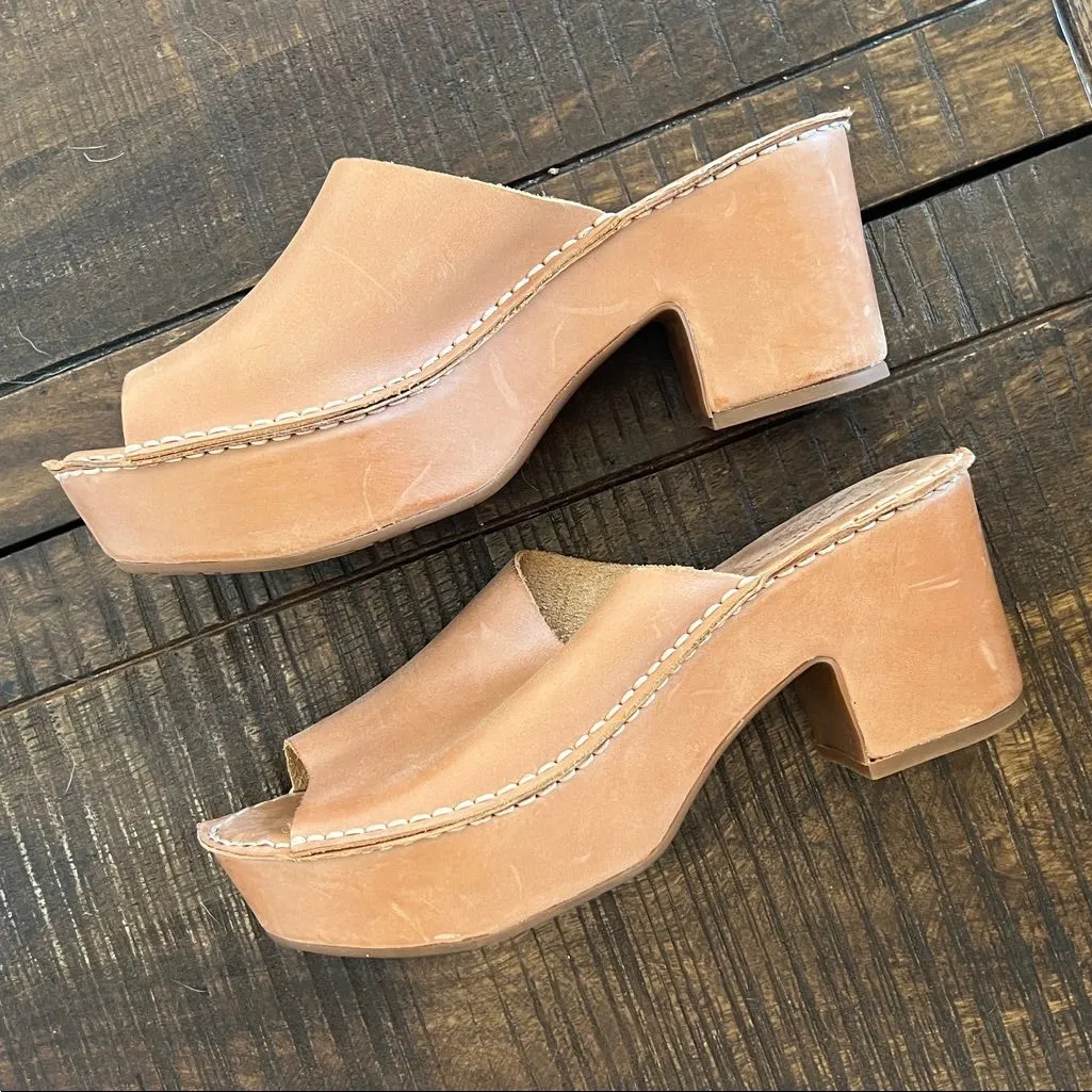 Chocolat Blu Glorey Camel Tan Open Toe Leather‎ Platform Sandal Clog Sz 9 - Image 9