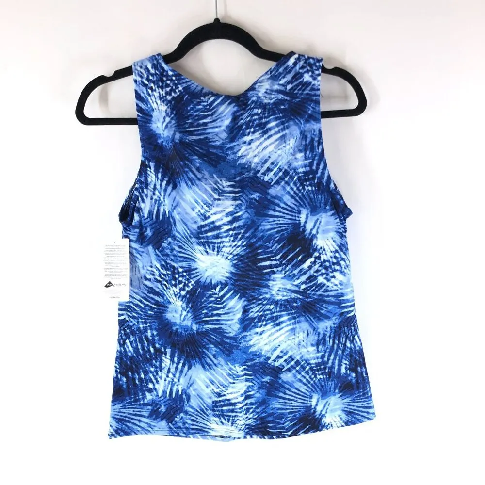 Lands End Chlorine Resist High Neck UPF 50 Modest Tankini Top Blue Tie Dye 4 - Image 2