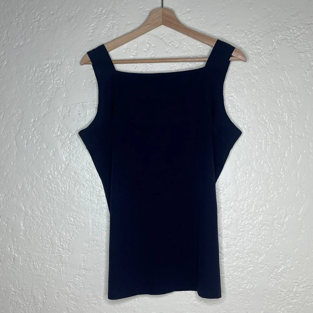Exclusively Misook Vintage Women's Navy Acrylic Navy Blue Tank Top Size Medium - Image 3