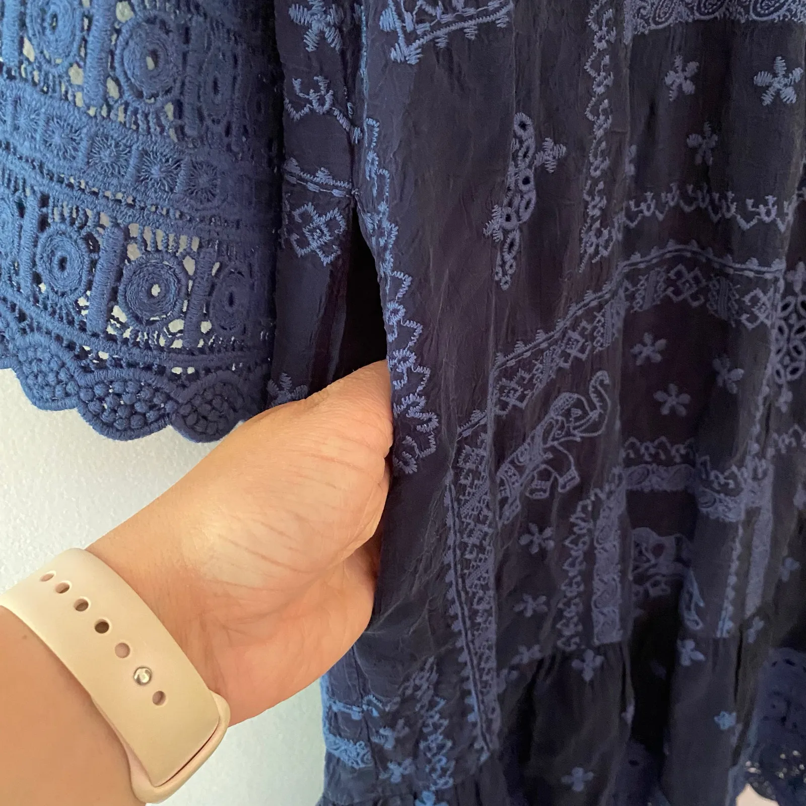 NWT Johnny Was Eliyen Dress Embroidered Blue Night Elephants Women's size Small - Image 10