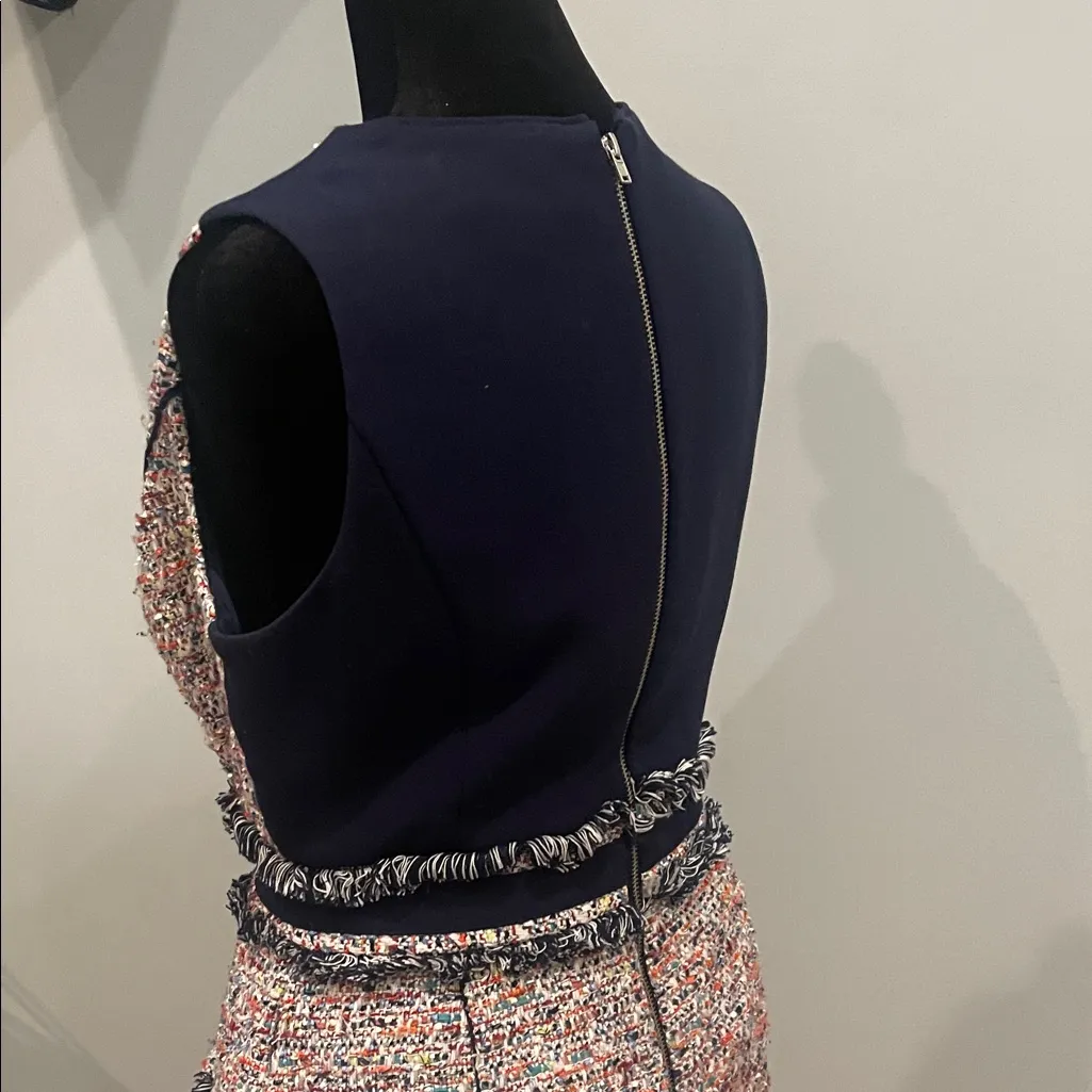 Elegant Multicolor Tweed sleeveless Dress Blue - Image 4