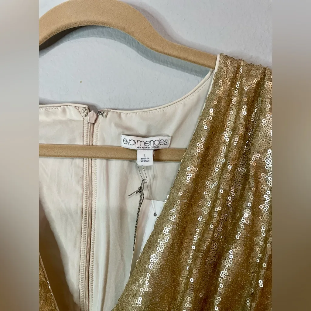 NY & Co Eva Mendes Gold Sequin Cocktail dress Fit and Flare Size Large NWT - Image 8
