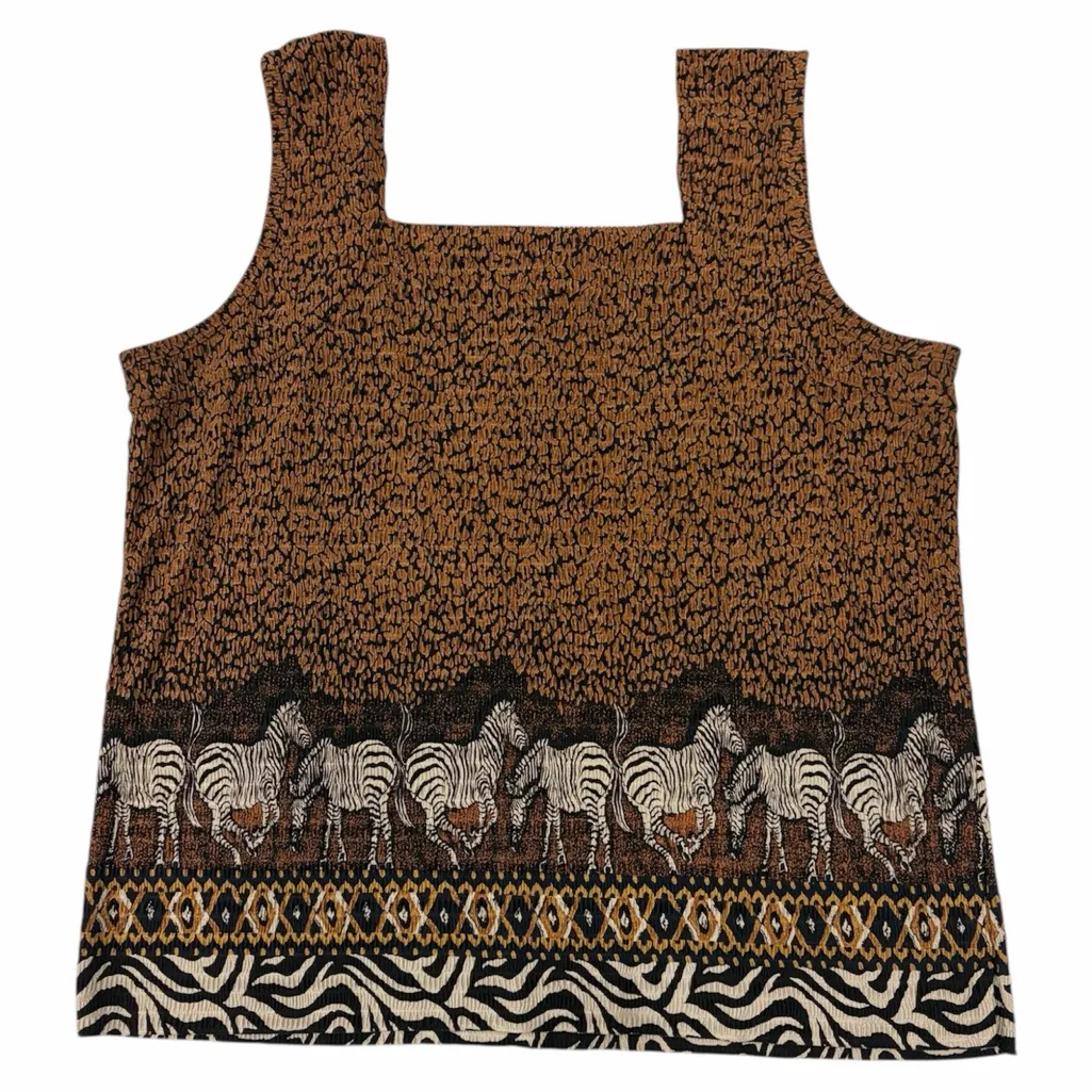 Pleat Pleat by RAFAEL Brown Zebra Safari Print Animal Pattern Tank Top Large - Image 3