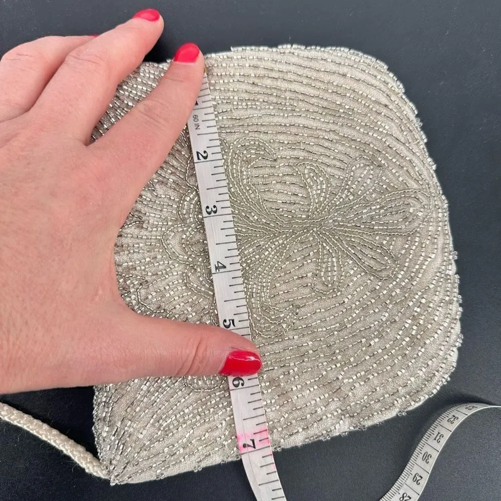 Vintage La Regale Womens Floral Beaded Crossbody Clutch Purse Bag White Cocktail - Image 13