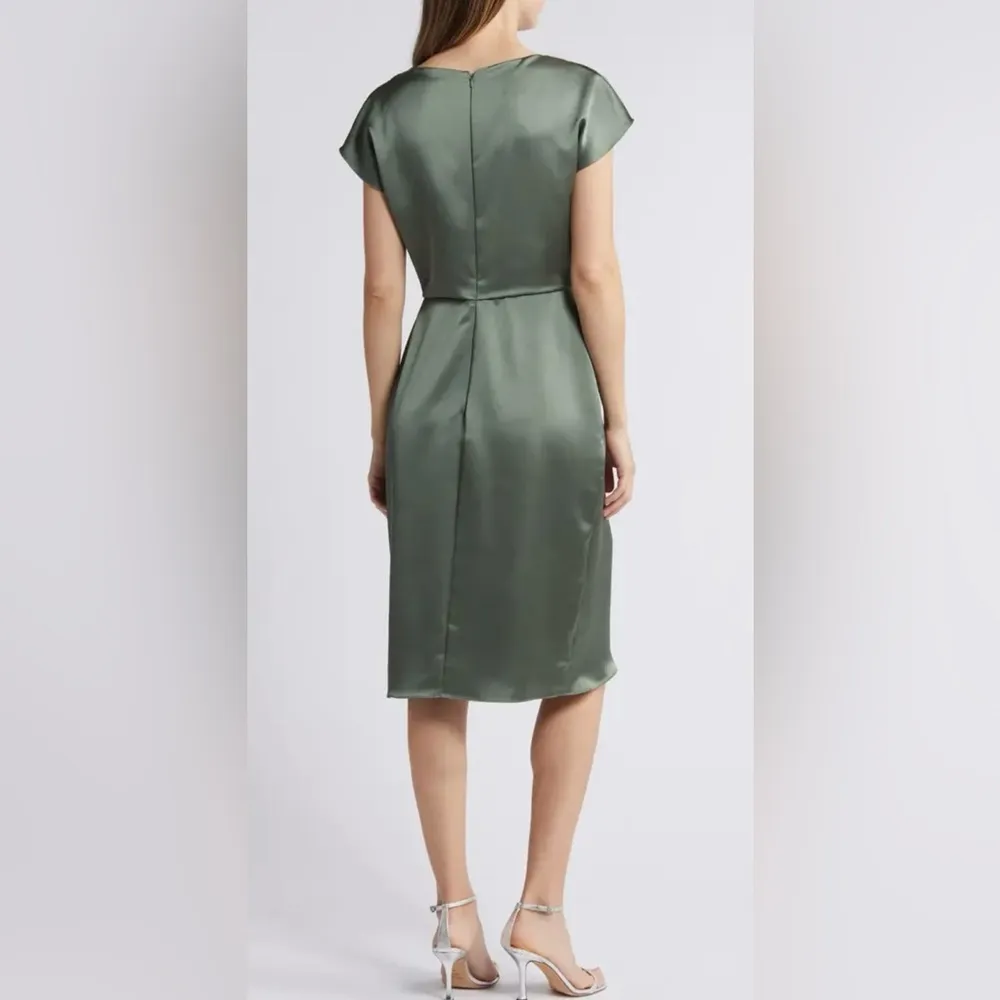 NWOT Amsale Cowl Neck Satin Sheath Dress olive green sz 2 - Image 2