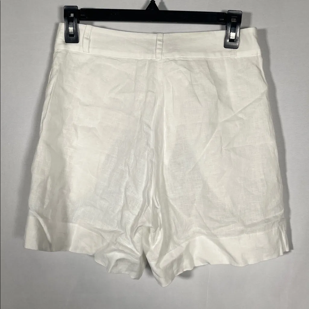 ASCENO WOMENS PLEATED HIGH WAIST LINEN SHORTS WHITE SMALL - Image 7