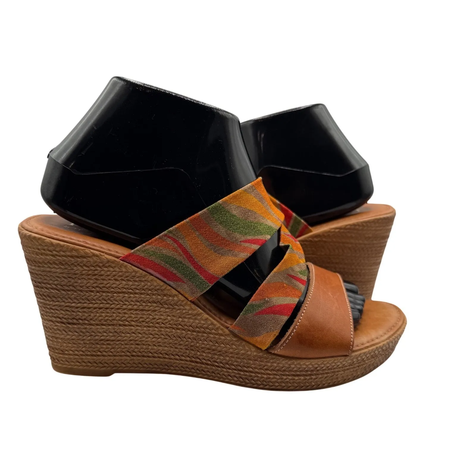 Italian Shoemaker Women 8.5 Multicolor Strap Slip On Wedge Heel Open Toe Sandals - Image 4