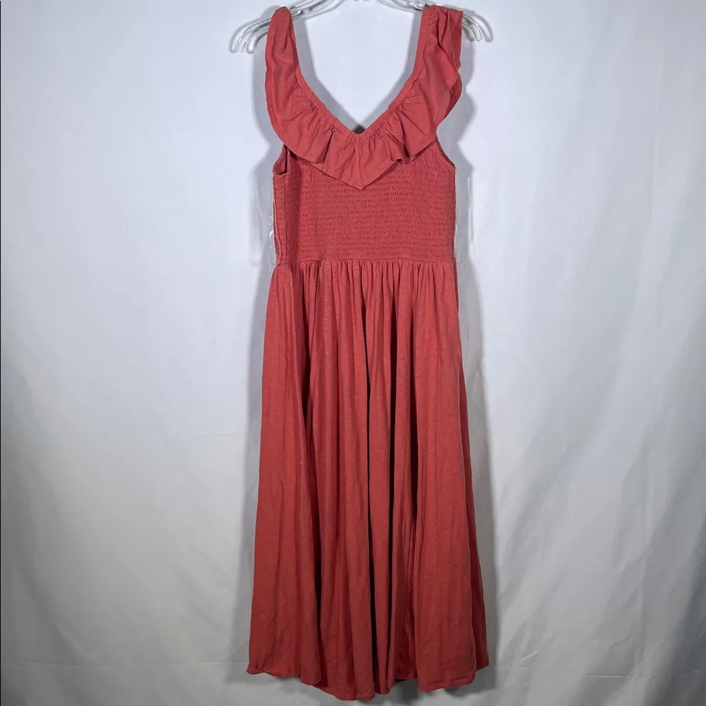 AMERICAN EAGLE WOMENS SUNCHASER DROP WAIST SMOCKED MIDI DRESS LARGE - Image 5