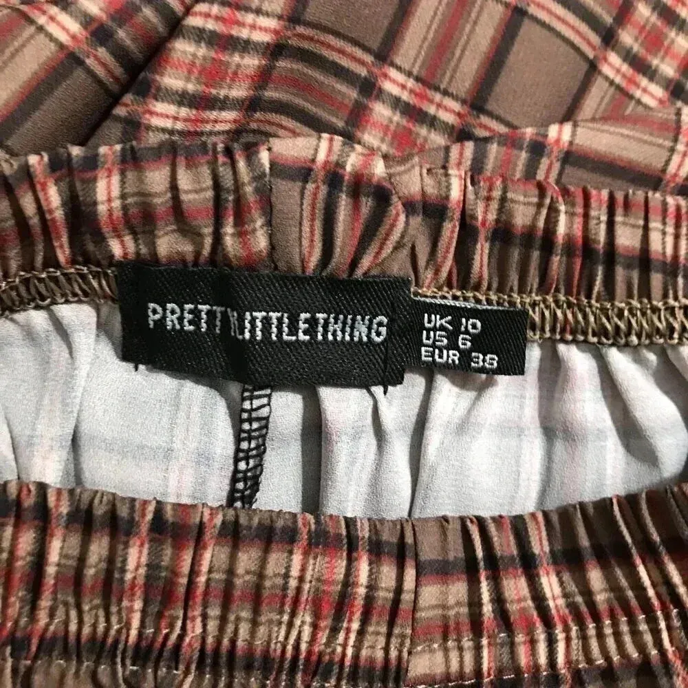 PRETTYLITTLETHING Plaid Woven Casual Pull-on Pants NEW US 6 - Image 9