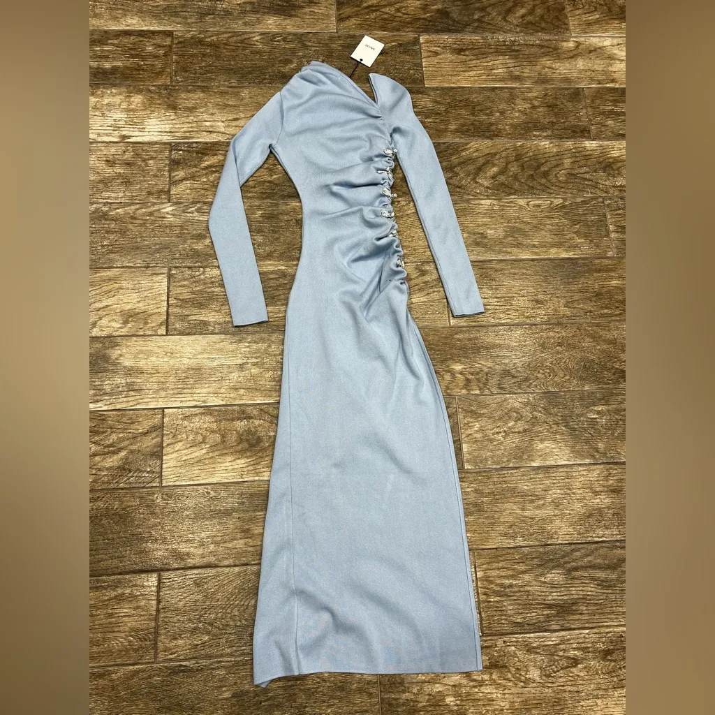 NWT SAU LEE x Revolve Powder Blue Dahlia Long Sleeve Knit Ribbed Dress, size 0 - Image 8
