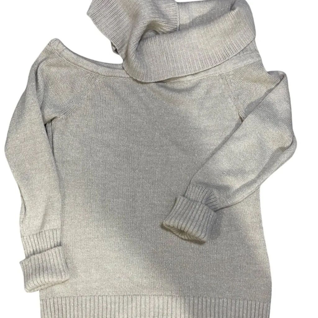 NY & Co Cold Shoulder Sweater Cowl Neck Gold Metallic Size L Large Cream - Image 4