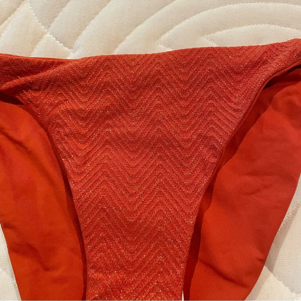 Leonie Bikini Bottoms in Orange Metallic Textured Small NWT - Image 3