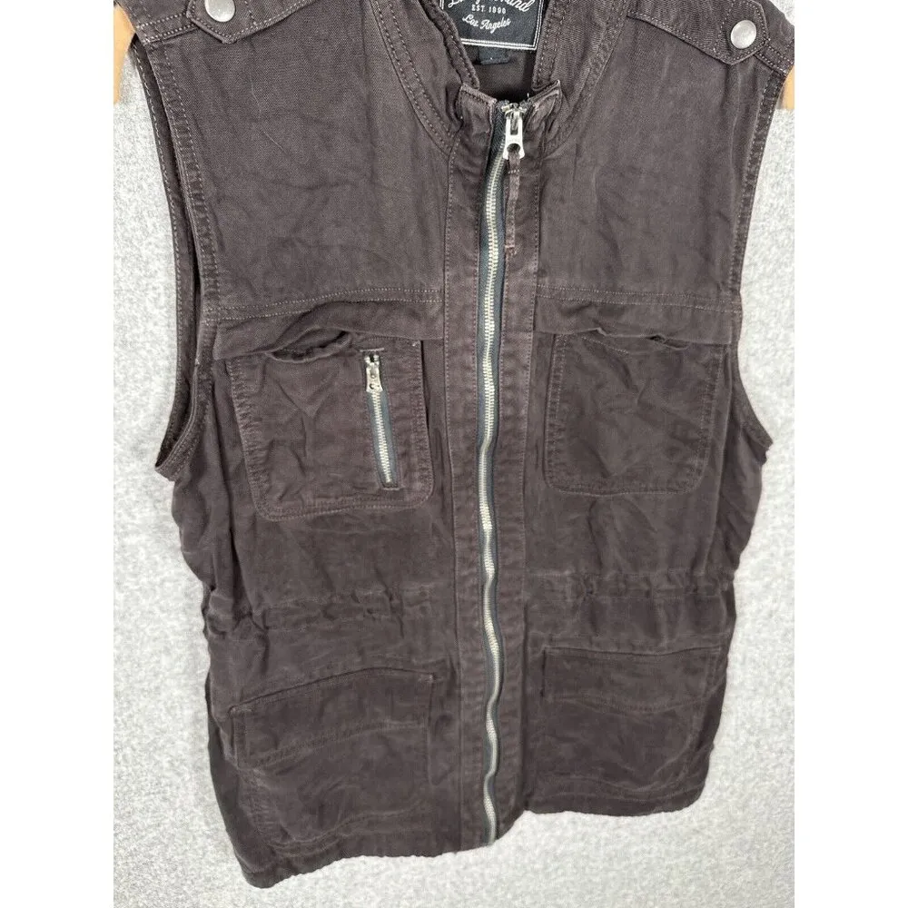 Lucky Brand Womens Sleeveless Full Zip Jacket Vest Top Large Brown Pockets - Image 6