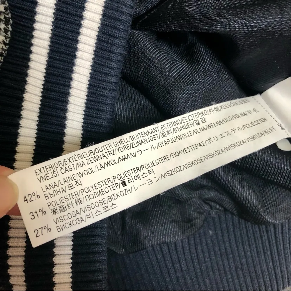 Trafaluc Houndstooth Bomber Jacket Ribbed Retro Academia Black White Moto L - Image 12