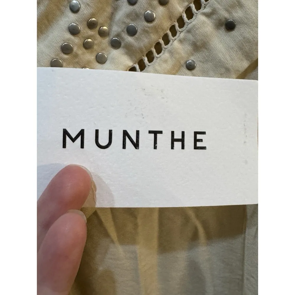 MUNTHE Capture Studded Drop Waist Long Sleeve Dress In Beige WOMENS SIZE 36 1300 Tan - Image 9