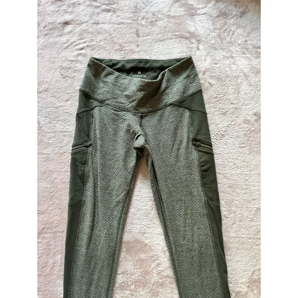 Athleta‎ Womens Olive Green Criss Cross Drifter Tights size 2Xsmall - Image 2