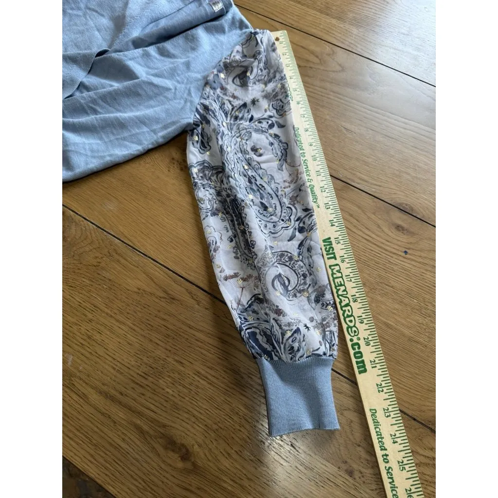 89th Madison Women Size Small Sweater Blouse Long Sleeves Floral Lightweight Blue - Image 6