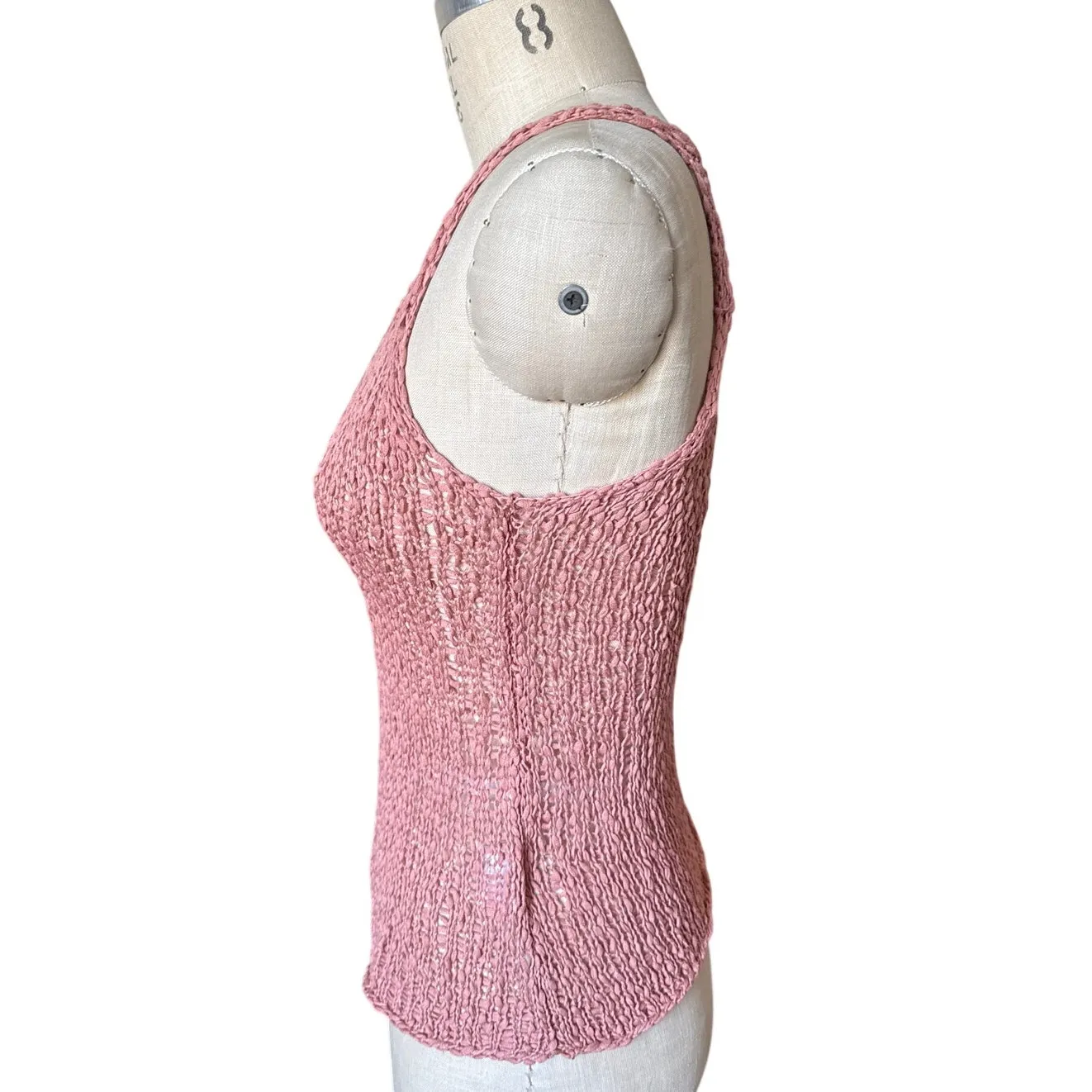 Eileen Fisher Open Weave Knit Cotton Tank Top in Pink Size XS - Image 2