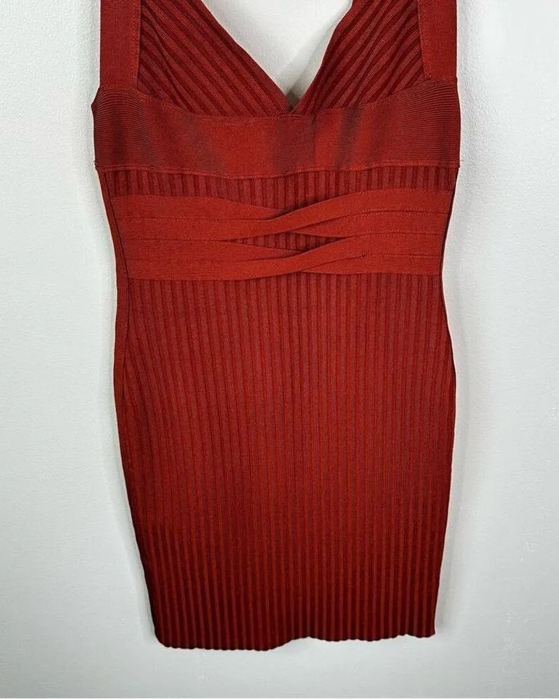 NEW House Of CB London Charmagne Rust Bandage Dress Womens M Ribbed Bodycon - Image 6