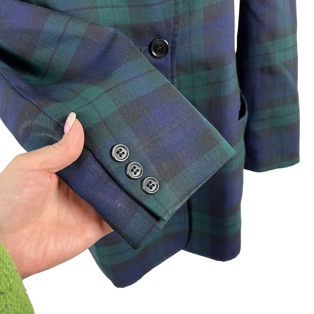 Brooks Brothers Tartan Plaid Green Black Watch Single Breasted Wool Blazer SZ 14 - Image 5