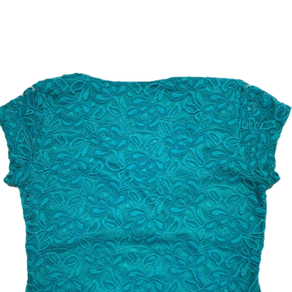 GUESS Teal Lace Cap Sleeve V-Neck Top - Image 8