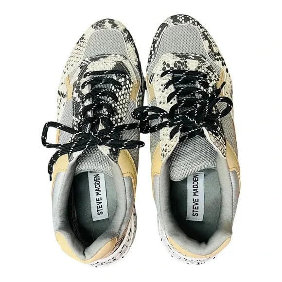 Steve‎ Madden Bena Snake Print Collage Wedge Leather Sneakers Women Size 8.5 - Image 5