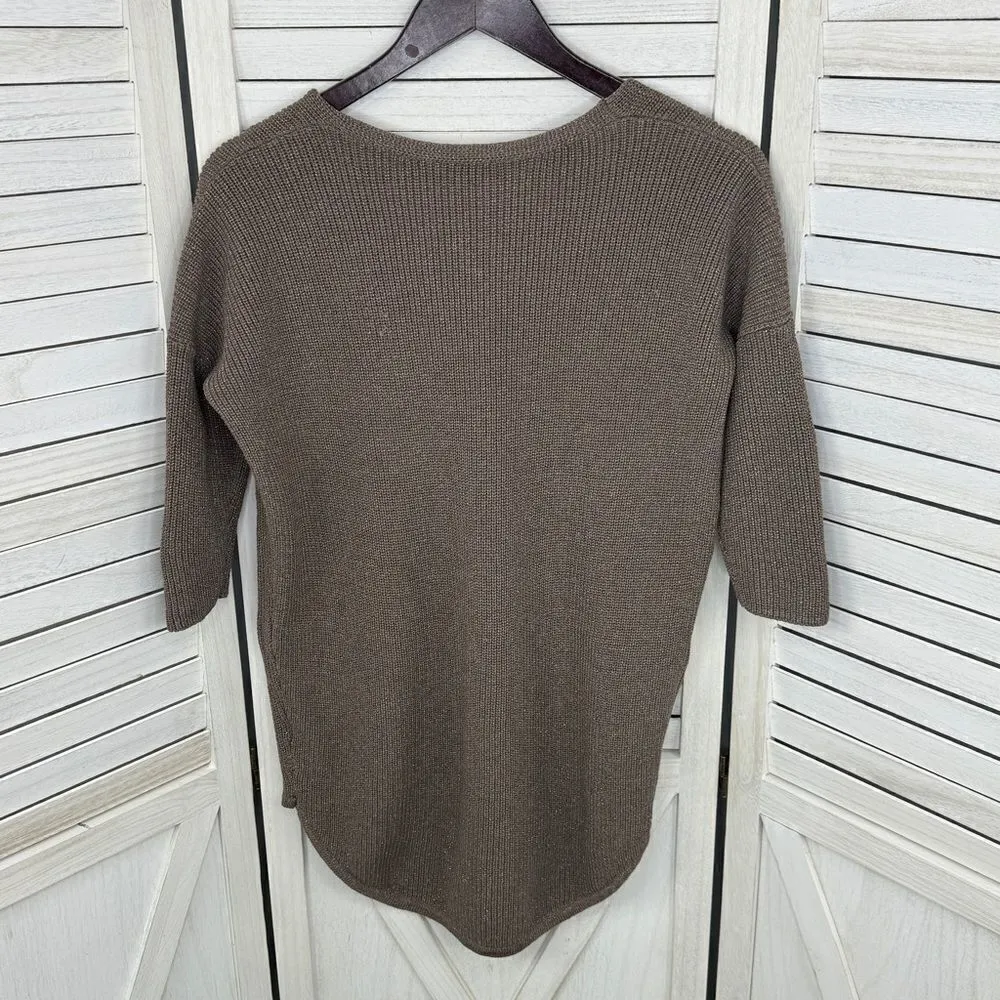 Express Deep V Neck Metallic Thread‎ Tunic Sweater Taupe Brown Copper Small - Image 8