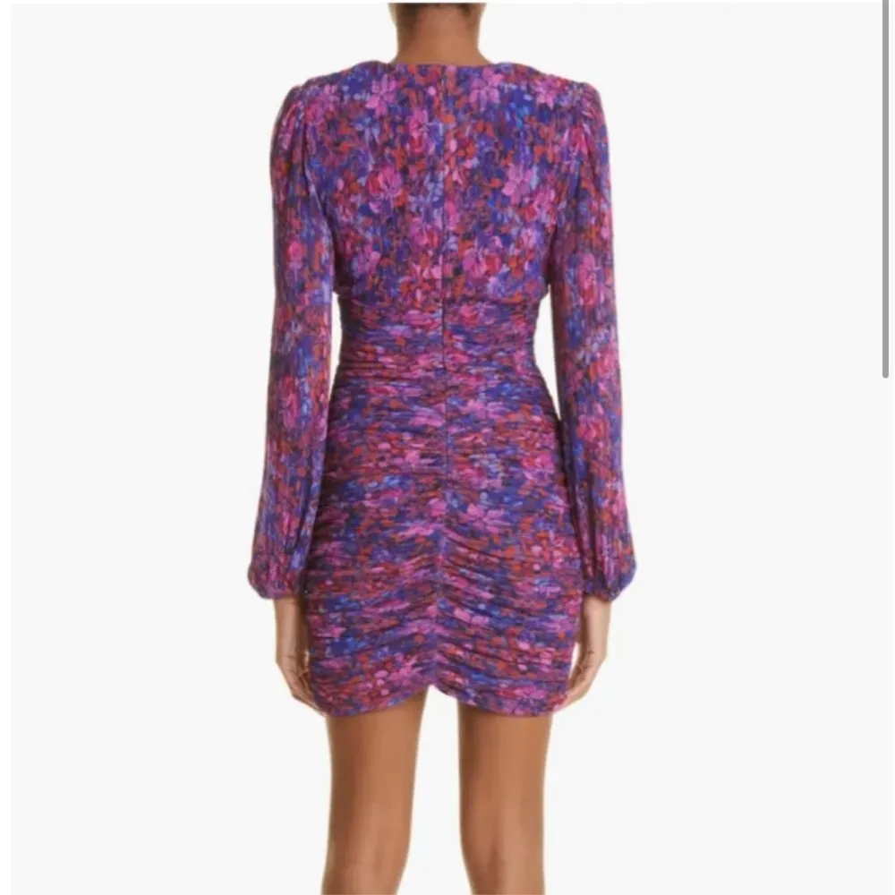 REBECCA VALLANCE Cherry Bomb Floral Print Shirred Long Sleeve Mini Dress 2 NWOT Purple - Image 2